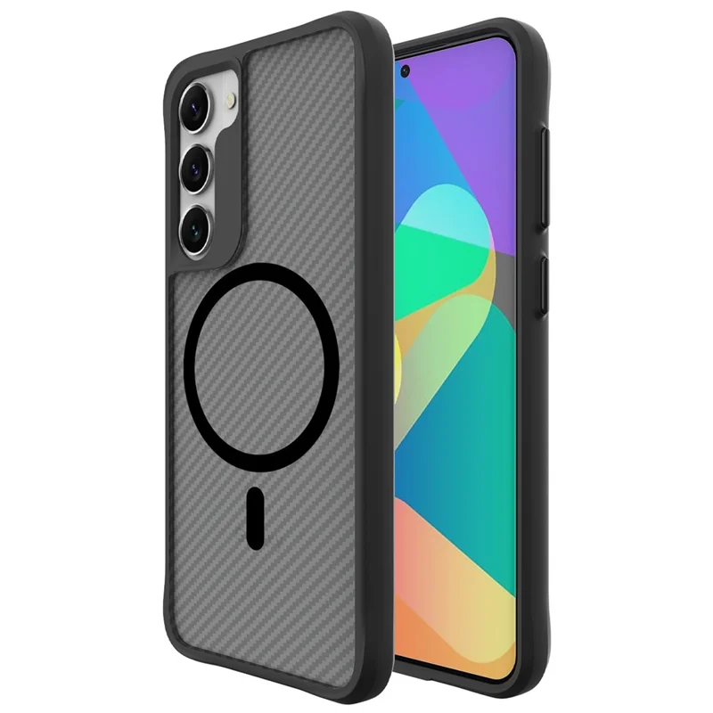 Para Samsung Galaxy S23 Magnetic Case Slim Fit Phone Cover Carbon Fiber Texture - Preto