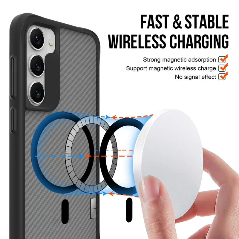 Para Samsung Galaxy S23 Magnetic Case Slim Fit Phone Cover Carbon Fiber Texture - Preto