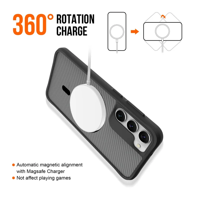 Para Samsung Galaxy S23 Magnetic Case Slim Fit Phone Cover Carbon Fiber Texture - Preto