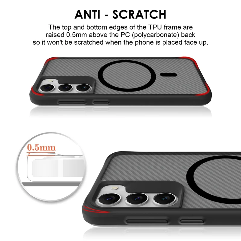 Para Samsung Galaxy S23 Magnetic Case Slim Fit Phone Cover Carbon Fiber Texture - Preto