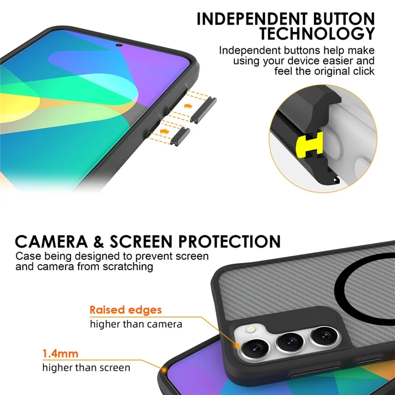 Para Samsung Galaxy S23 Magnetic Case Slim Fit Phone Cover Carbon Fiber Texture - Preto