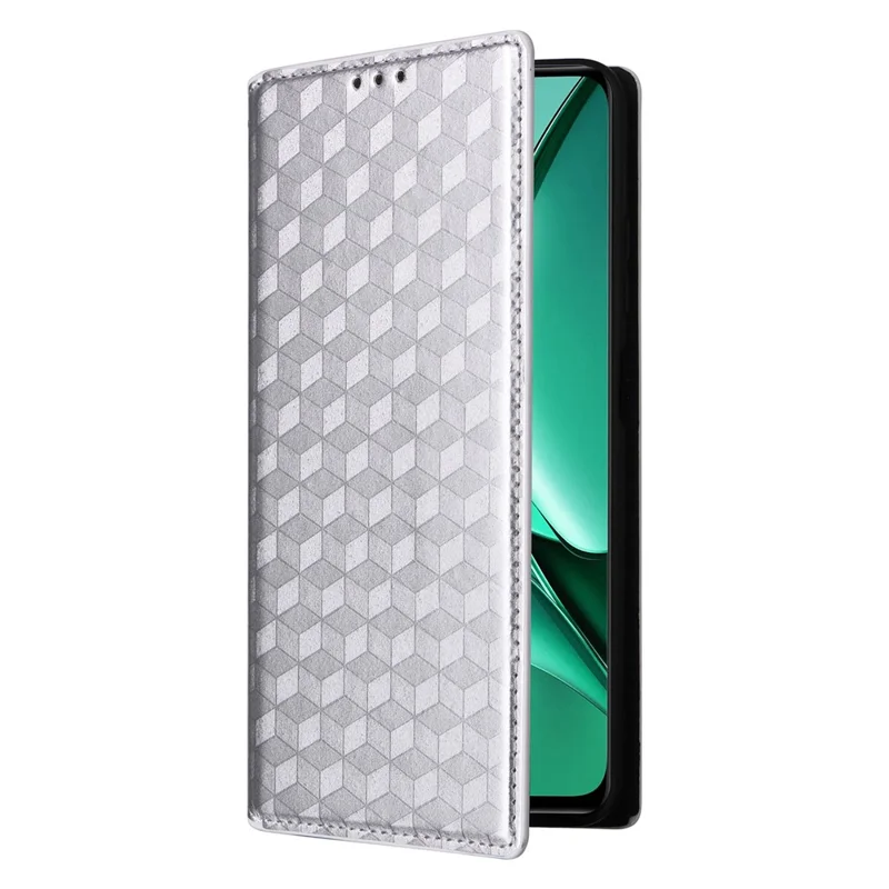 For Realme V60 5G / V60s 5G PU Leather Case Rhombus Imprinted Wallet Stand Phone Cover - Silver