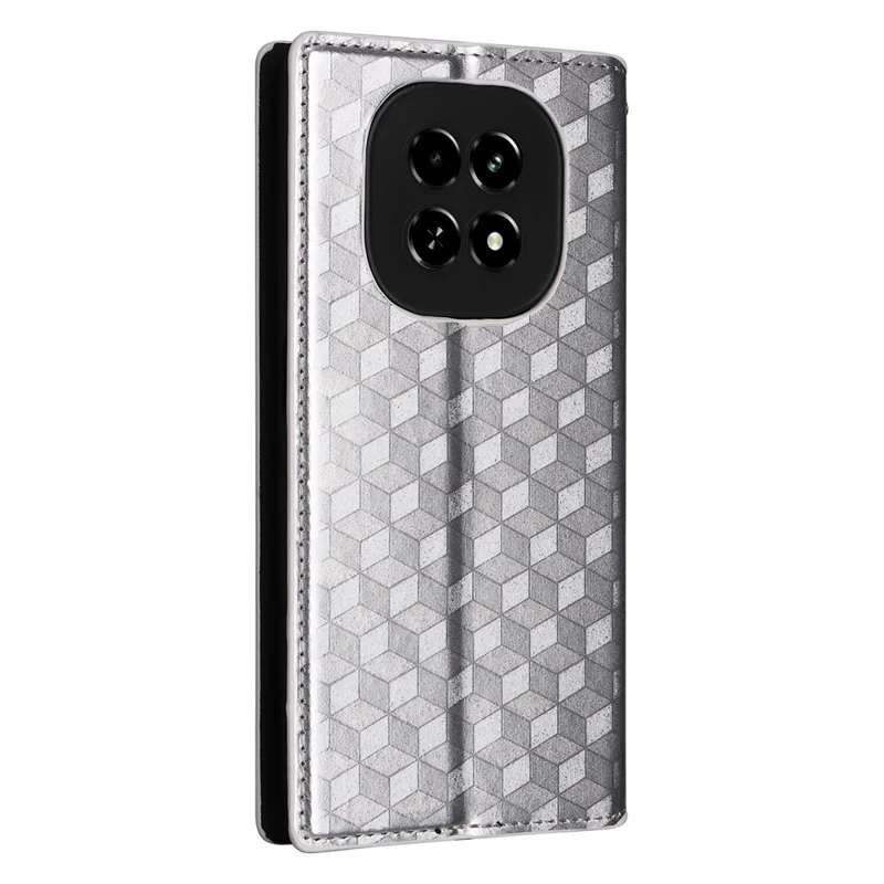 For Realme V60 5G / V60s 5G PU Leather Case Rhombus Imprinted Wallet Stand Phone Cover - Silver
