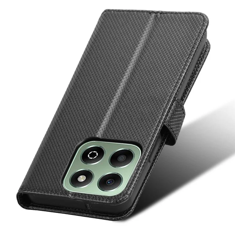 For Honor X6b 4G Phone Stand Case Diamond Texture PU Leather Cover Wallet - Black