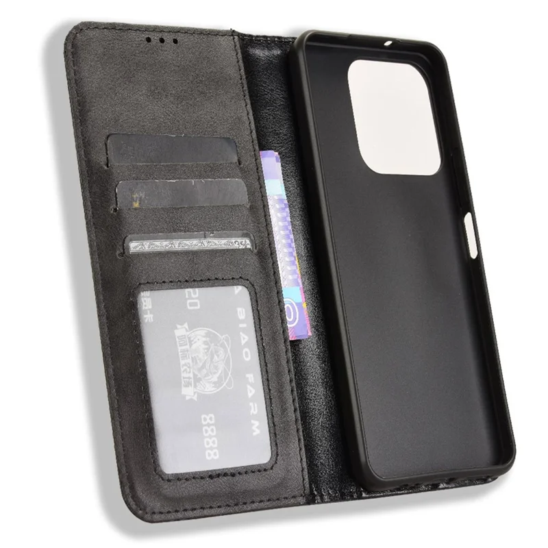 For Honor X6b 4G Cell Phone Case Retro PU Leather Wallet Phone Stand Cover - Black