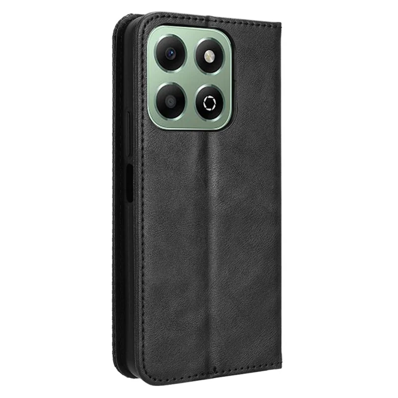 For Honor X6b 4G Cell Phone Case Retro PU Leather Wallet Phone Stand Cover - Black