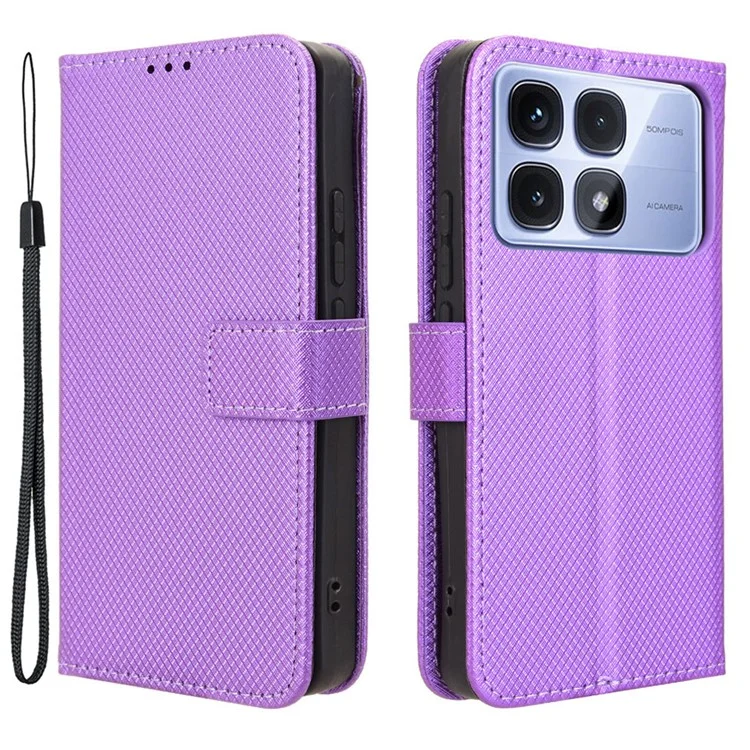 Для Xiaomi Redmi K70 Ultra Phone Stand Case Diamond Texture PU Кожаная обложка Wallet - Фиолетовый