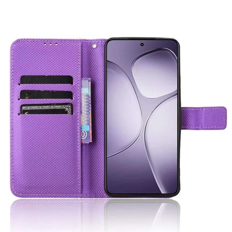 Для Xiaomi Redmi K70 Ultra Phone Stand Case Diamond Texture PU Кожаная обложка Wallet - Фиолетовый