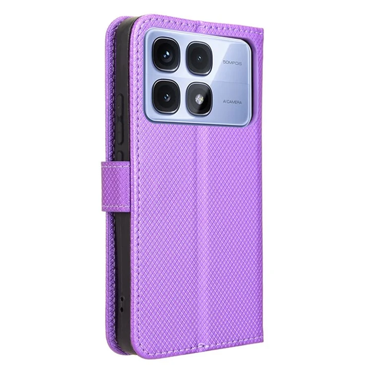 Для Xiaomi Redmi K70 Ultra Phone Stand Case Diamond Texture PU Кожаная обложка Wallet - Фиолетовый