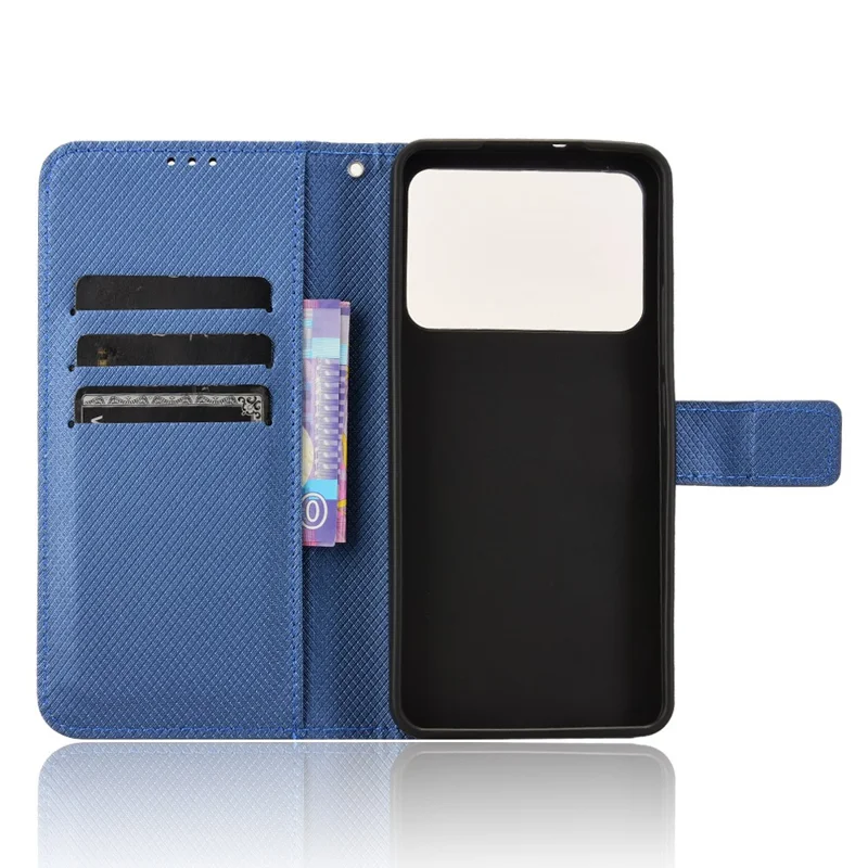 For Xiaomi Redmi K70 Ultra Phone Stand Case Diamond Texture PU Leather Cover Wallet - Blue