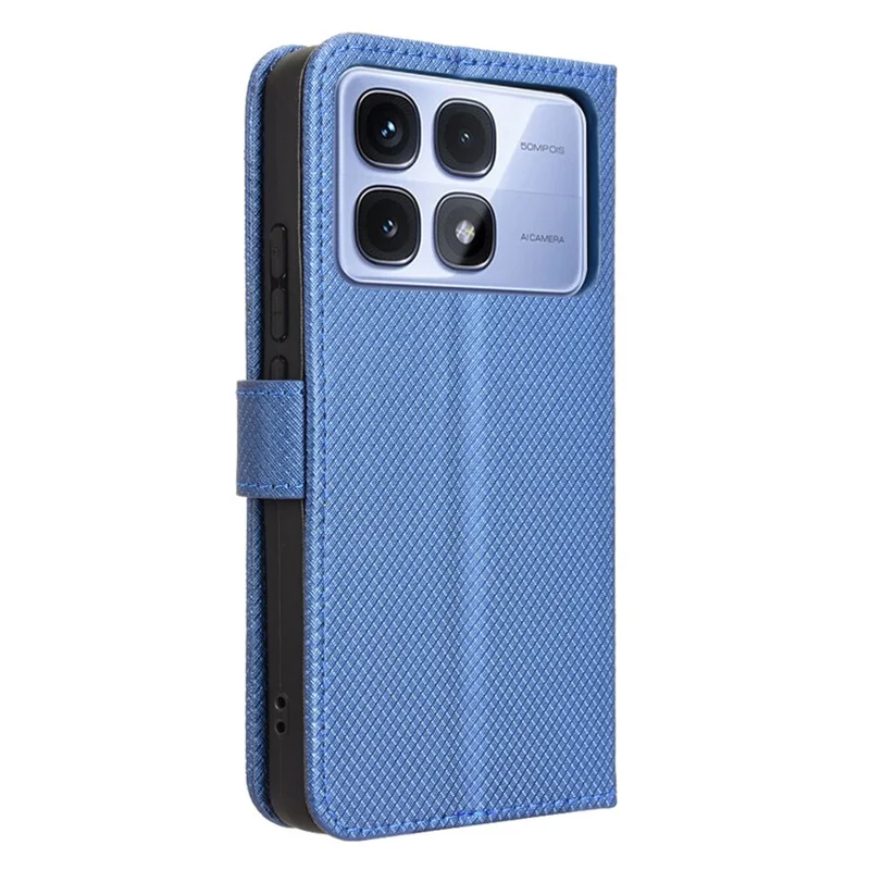 For Xiaomi Redmi K70 Ultra Phone Stand Case Diamond Texture PU Leather Cover Wallet - Blue