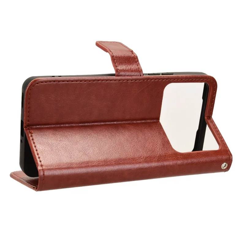 For Xiaomi Redmi K70 Ultra Phone Stand Case Crazy Horse Texture PU Leather Cover Wallet - Brown