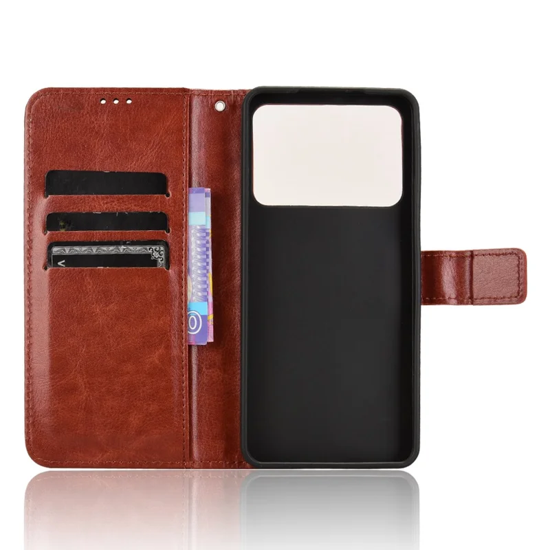 For Xiaomi Redmi K70 Ultra Phone Stand Case Crazy Horse Texture PU Leather Cover Wallet - Brown