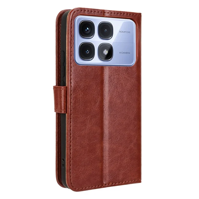 For Xiaomi Redmi K70 Ultra Phone Stand Case Crazy Horse Texture PU Leather Cover Wallet - Brown