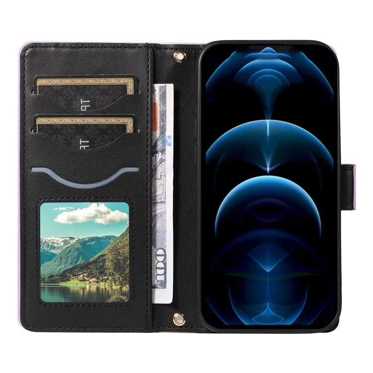 Для iPhone 13 Pro Max Чехол Ромбическая Кожаная Кроссбоди Бумажник Чехол для Телефона - Черный