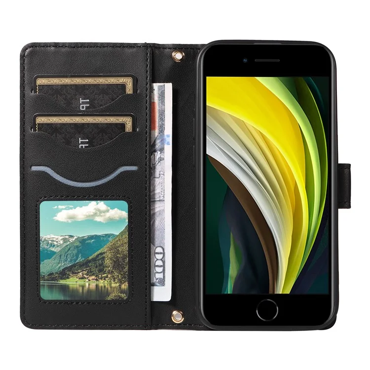 Для iPhone SE (2022) / SE (2020) / iPhone 8 / 7 / 6s / 6 Чехол Rhombus Pattern Leather Phone Cover with Straps - Черный