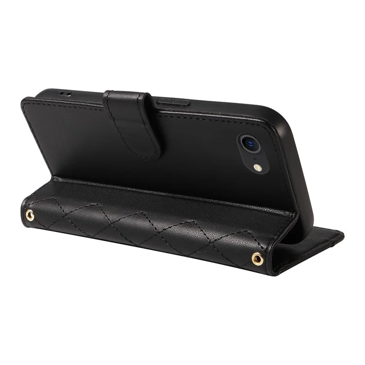 Для iPhone SE (2022) / SE (2020) / iPhone 8 / 7 / 6s / 6 Чехол Rhombus Pattern Leather Phone Cover with Straps - Черный