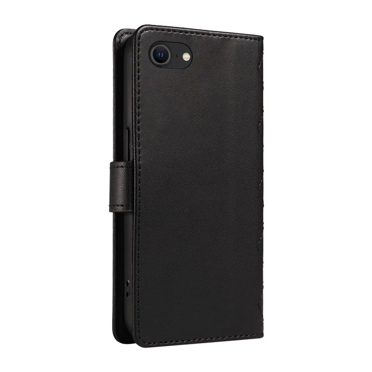 Для iPhone SE (2022) / SE (2020) / iPhone 8 / 7 / 6s / 6 Чехол Rhombus Pattern Leather Phone Cover with Straps - Черный
