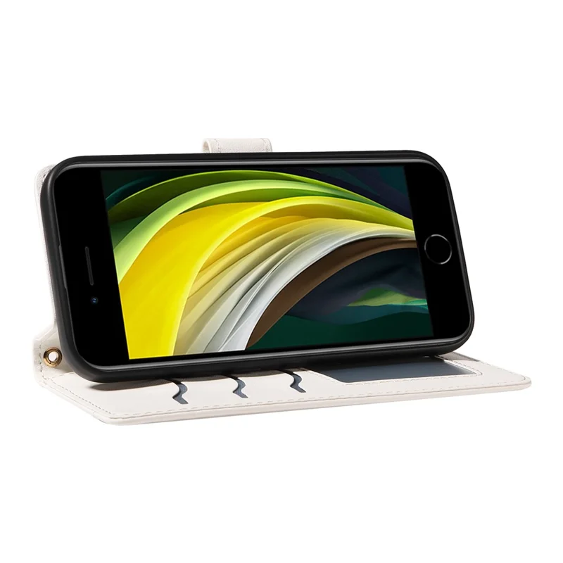 For iPhone SE (2022) / SE (2020) / iPhone 8 / 7 / 6s / 6 Case Rhombus Pattern Leather Phone Cover with Straps - White