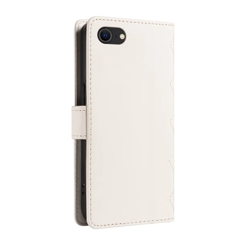 For iPhone SE (2022) / SE (2020) / iPhone 8 / 7 / 6s / 6 Case Rhombus Pattern Leather Phone Cover with Straps - White