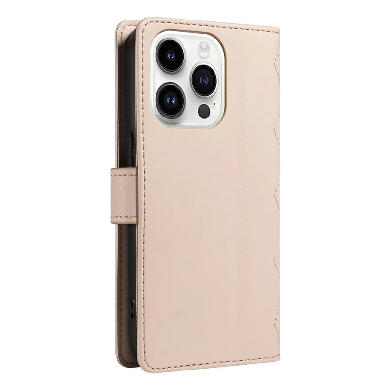 For iPhone 14 Pro Crossbody Case Rhombus Leather Stand Flip Protective Cover - Apricot
