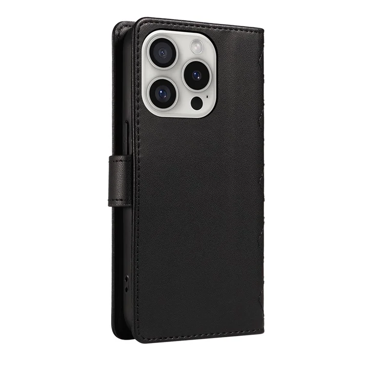 For iPhone 16 Pro Crossbody Case Rhombus Flip Leather Handbag Phone Cover - Black