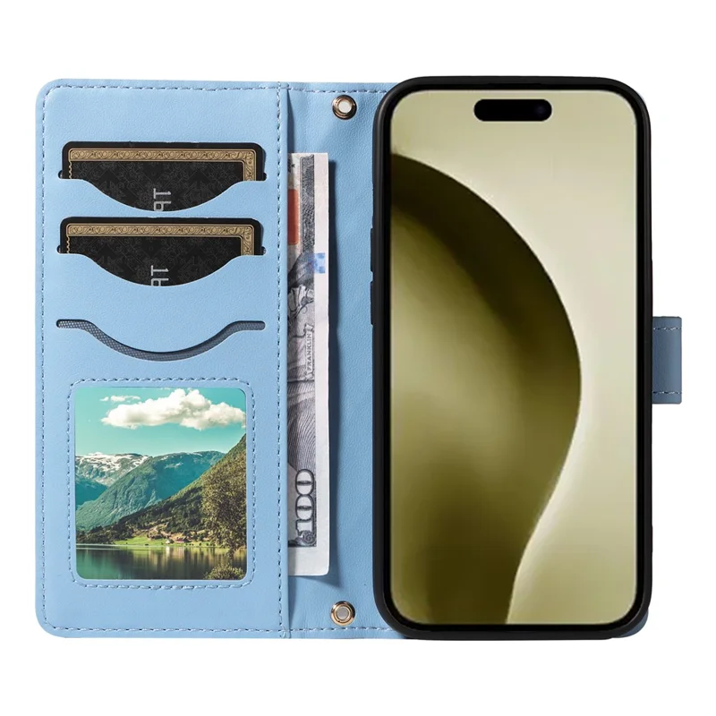 حقيبة متقاطعة لهاتف iPhone 16 Pro، غطاء جلد قلاب بتصميم معيني، كيس هاتف يدوي - أزرق