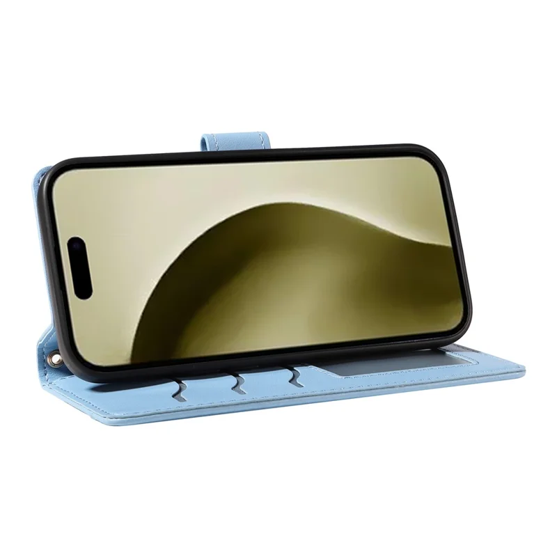 حقيبة متقاطعة لهاتف iPhone 16 Pro، غطاء جلد قلاب بتصميم معيني، كيس هاتف يدوي - أزرق