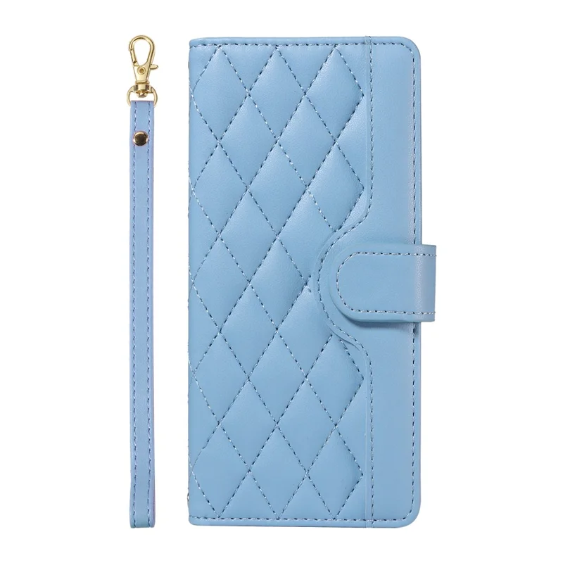 حقيبة متقاطعة لهاتف iPhone 16 Pro، غطاء جلد قلاب بتصميم معيني، كيس هاتف يدوي - أزرق