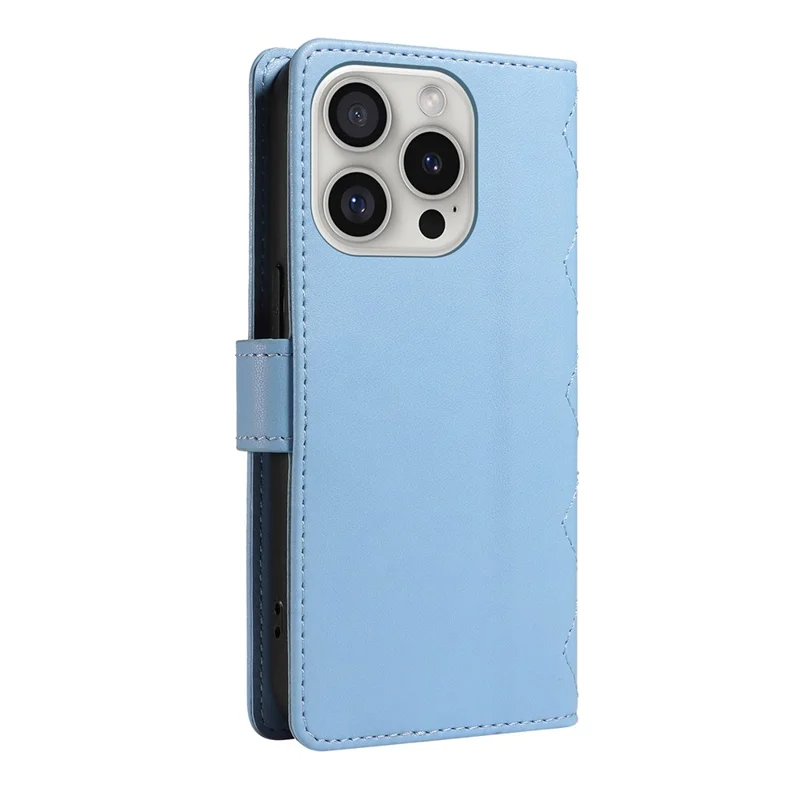 حقيبة متقاطعة لهاتف iPhone 16 Pro، غطاء جلد قلاب بتصميم معيني، كيس هاتف يدوي - أزرق