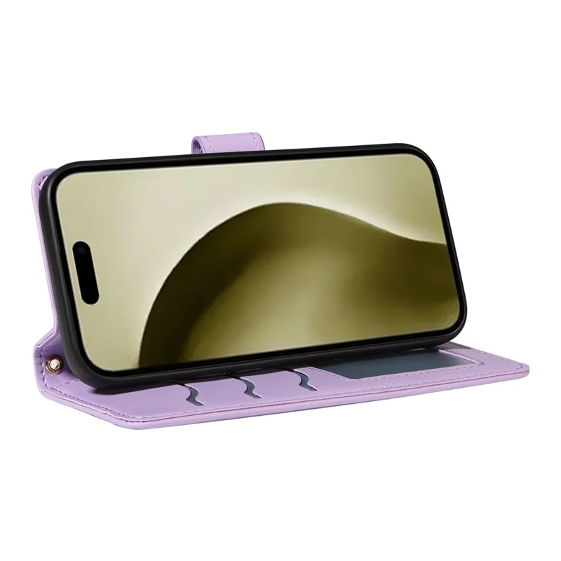 For iPhone 16 Pro Max Case Leather Rhombus Checkered Phone Cover with Detachable Lanyard Straps - Light Purple