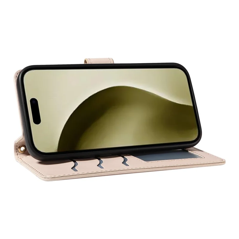For iPhone 16 Pro Max Case Leather Rhombus Checkered Phone Cover with Detachable Lanyard Straps - Apricot
