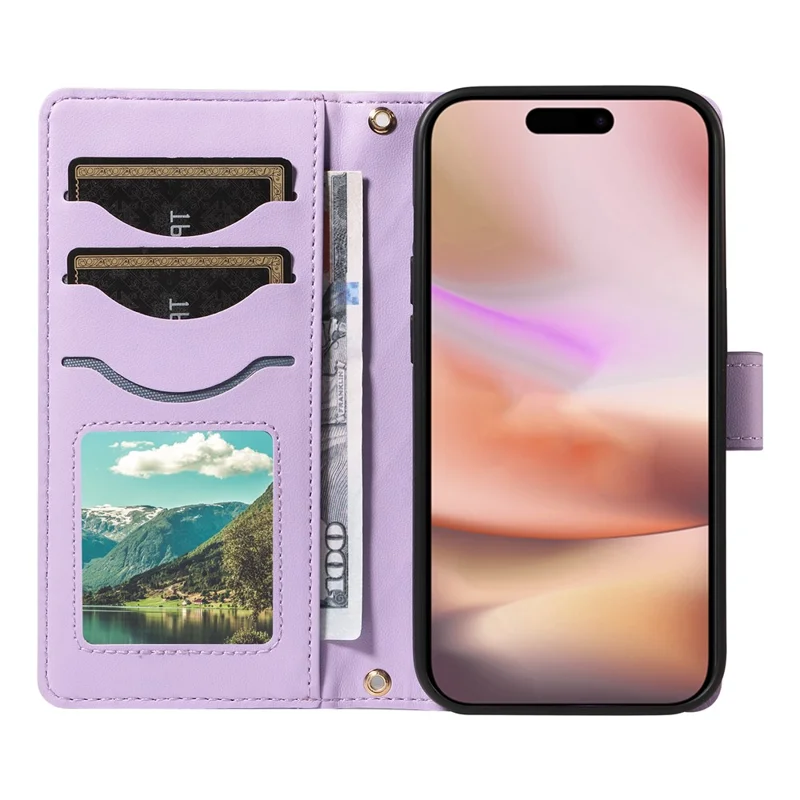 For iPhone 16 Plus Case Wallet Rhombus Leather Handbag Phone Cover with Shoulder Lanyard - Light Purple