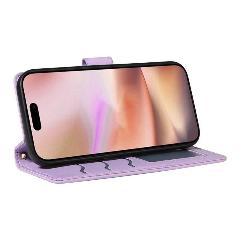 For iPhone 16 Plus Case Wallet Rhombus Leather Handbag Phone Cover with Shoulder Lanyard - Light Purple