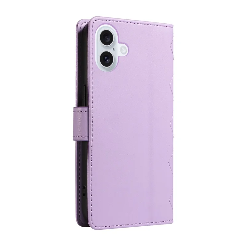 For iPhone 16 Plus Case Wallet Rhombus Leather Handbag Phone Cover with Shoulder Lanyard - Light Purple
