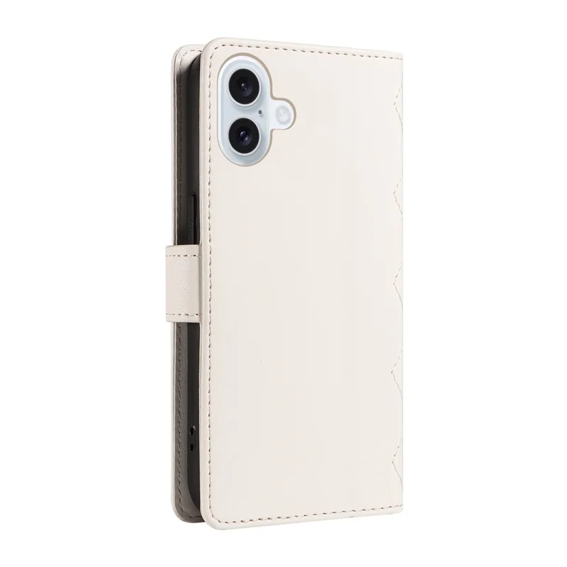 For iPhone 16 Case Wallet Quilted Leather Phone Cover with Shoulder Strap, Wrist Strap - White