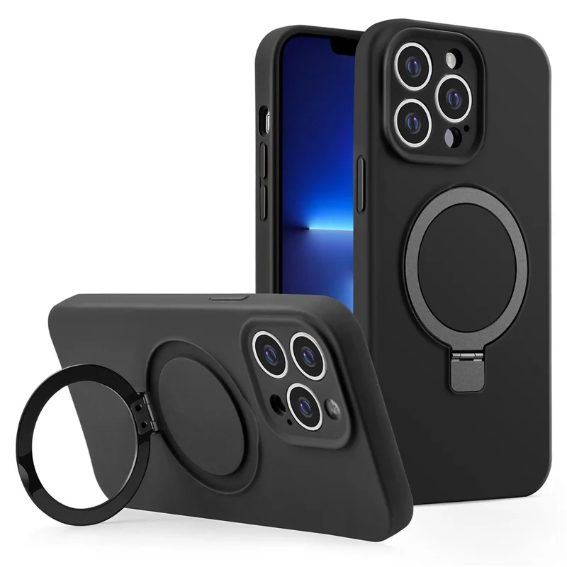Per iPhone 13 Pro Max Custodia Supporto Magnetico Multiuso Flessibile in Silicone Liquido - Nero
