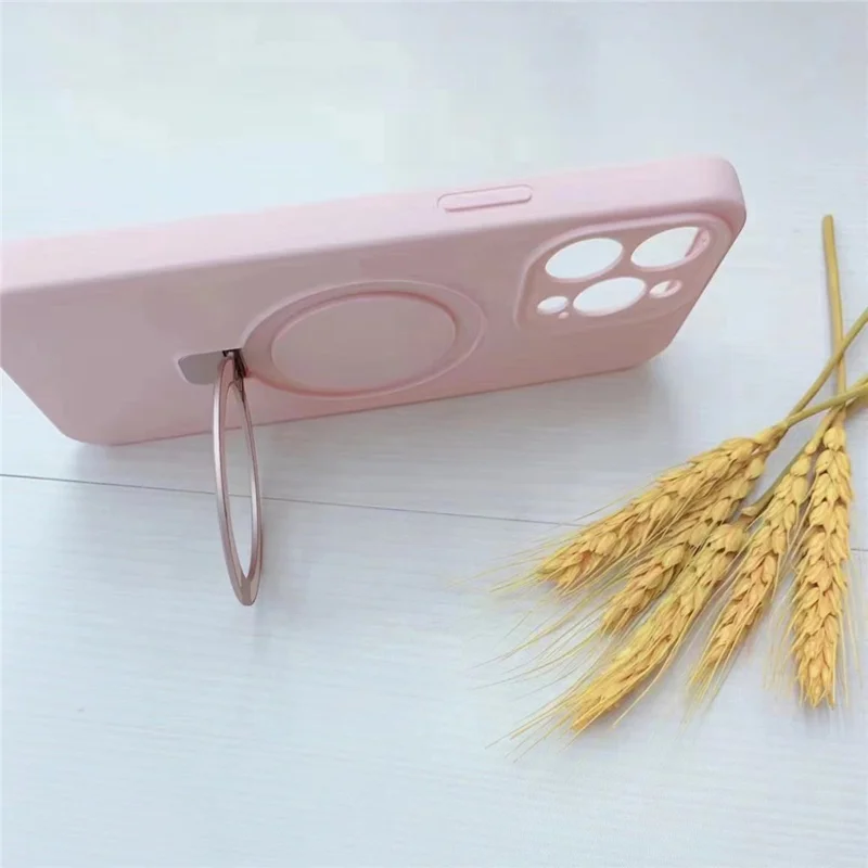 For iPhone 13 Pro Max Case Magnetic Kickstand Flexible Liquid Silicone Phone Cover - Red