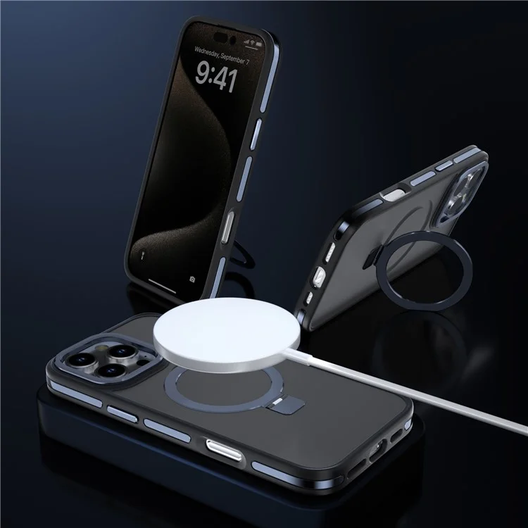 C1 Series für iPhone 13 Pro Hülle Rotierender magnetischer Ständer Haut-Touch TPU+PC Smartphone-Hülle - Schwarz