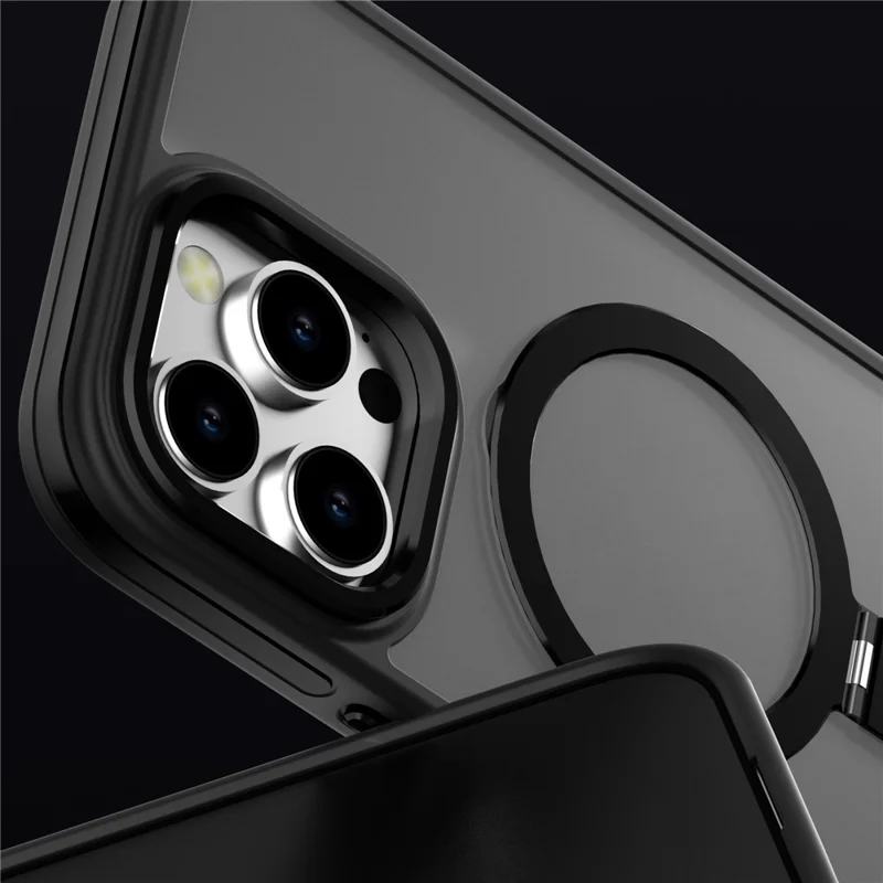 C1 Series For iPhone 14 Pro Max Case TPU+PC Anti-Scratch Phone Cover with Rotatable Magnetic Ring Kickstand - Black
