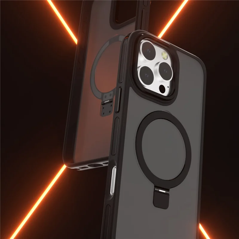 C1 Series For iPhone 15 Pro Case Rotatable Magnetic Ring Kickstand Drop-Proof TPU+PC Phone Cover - Grey