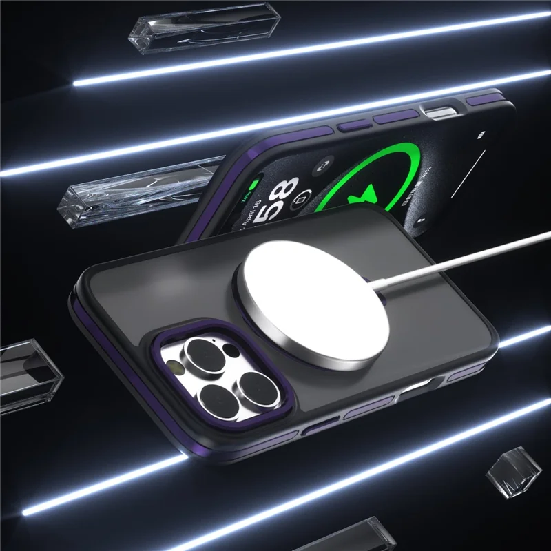 C1 Series For iPhone 15 Pro Max Case Rotatable Magnetic Ring Kickstand Skin-Touch Matte Phone Cover - Blackish Green