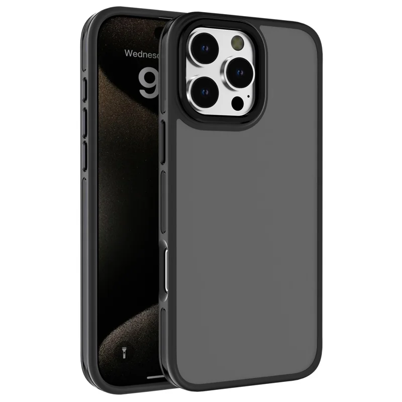 C1 Series For iPhone 15 Pro Case Translucent Matte Back TPU+PC Anti-Drop Phone Cover - Black