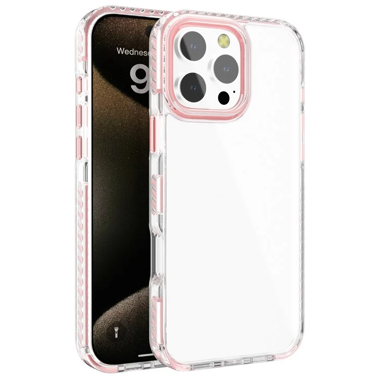 For iPhone 15 Pro Clear Phone Case PC+TPU Shell Anti-Scratch Phone Cover - Pink