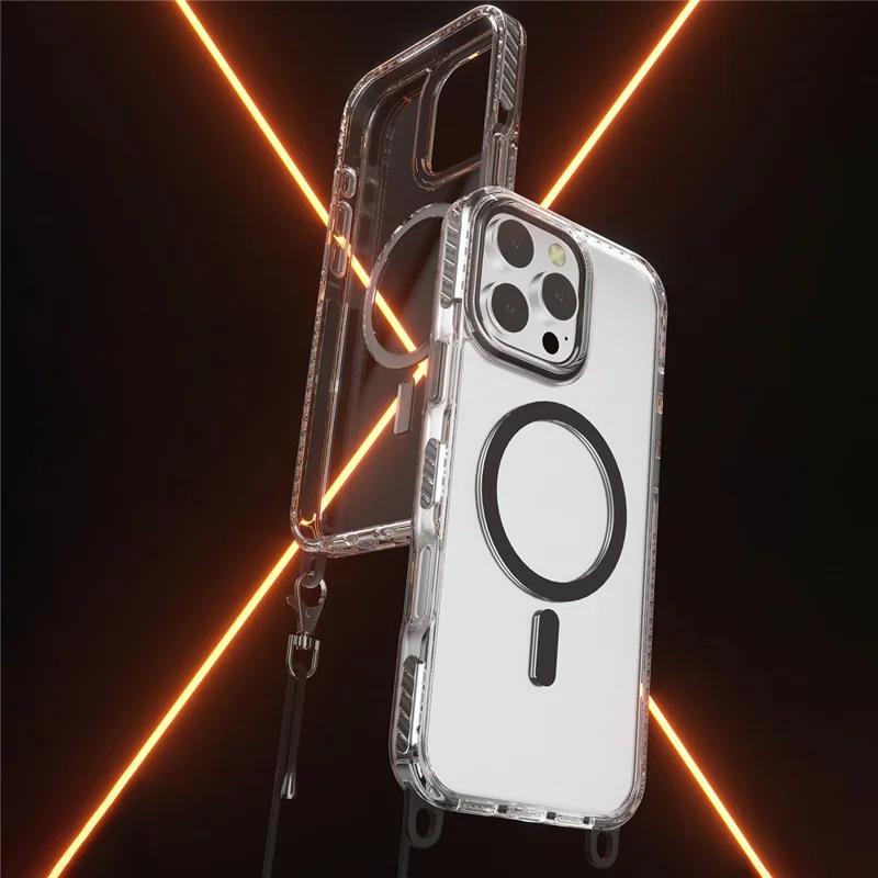 For iPhone 16 Pro Max Magnetic Phone Case Compatible with MagSafe PC+TPU Cover with Lanyard Hole - Black