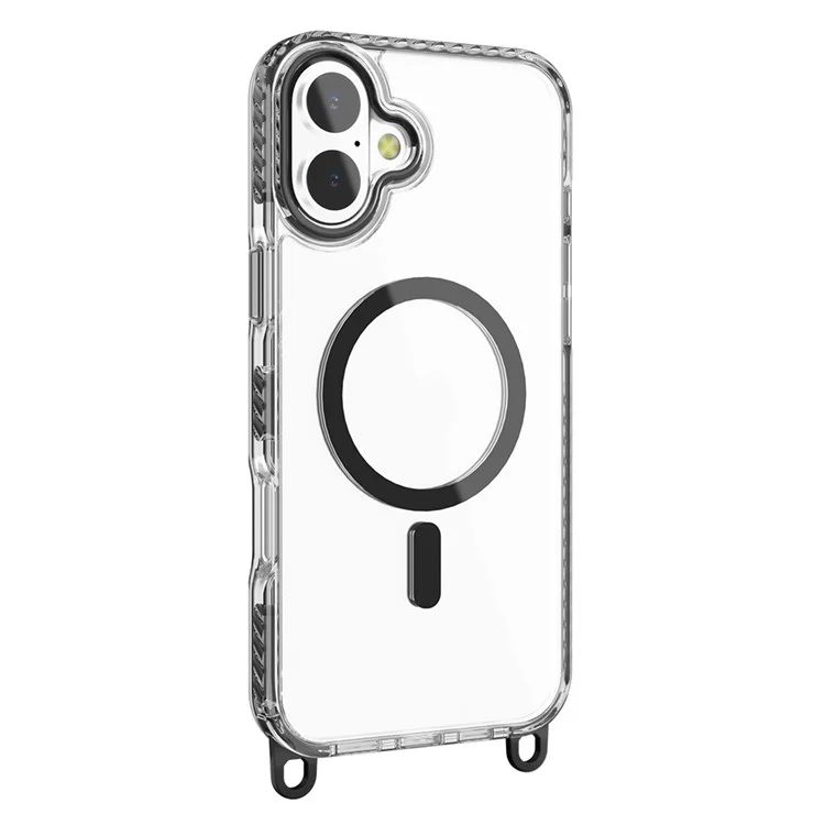Für iPhone 16 Plus Magnetisches Handyhülle Kompatibel mit MagSafe PC+TPU Cover mit Lanyard-Öse - Schwarz