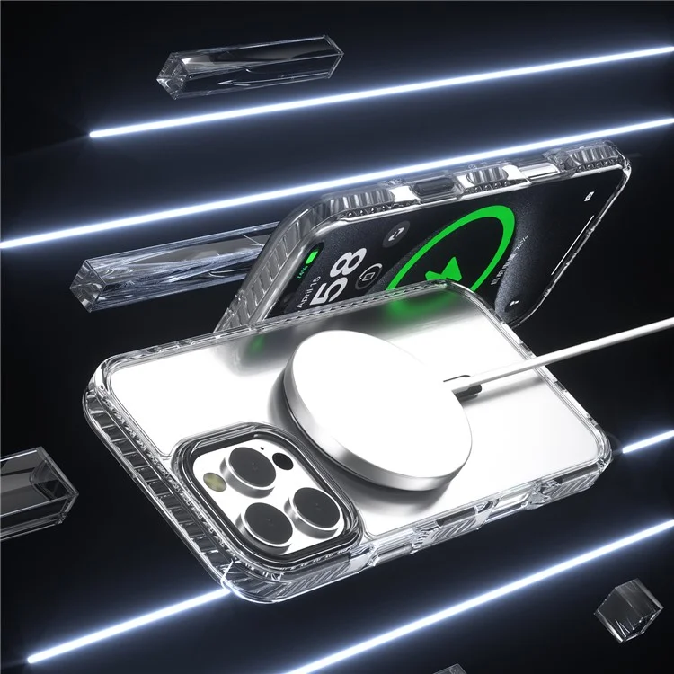 Para iPhone 15 Pro Max Capa de Telefone Magnética Compatível com MagSafe PC+TPU Cover com Orifício para Cordão - Preto