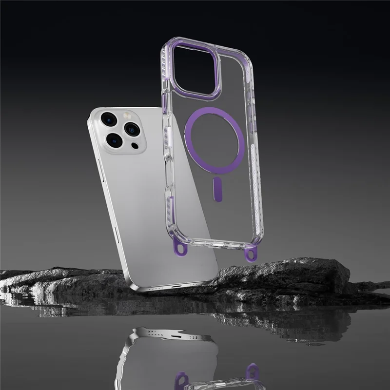 For iPhone 14 Pro Max Magnetic Phone Case Compatible with MagSafe PC+TPU Cover with Lanyard Hole - Purple