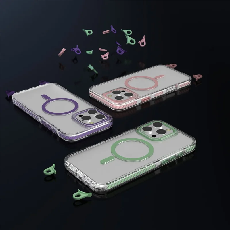 For iPhone 14 Pro Max Magnetic Phone Case Compatible with MagSafe PC+TPU Cover with Lanyard Hole - Purple