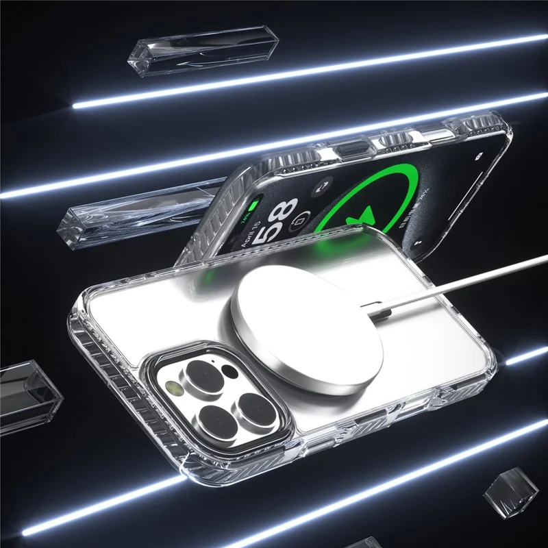 Obudowa na iPhone 15 Pro Max zgodna z MagSafe, pokrywa PC+TPU z długim sznurkiem - Czarny